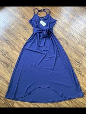 Molliya Navy Blue Maxi Dress with Waist Tie Size Medium NWT Event Guest
